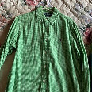 Ralph Lauren Gingham Plaid Green Long Sleeve Button Down Dress Shirt Men M